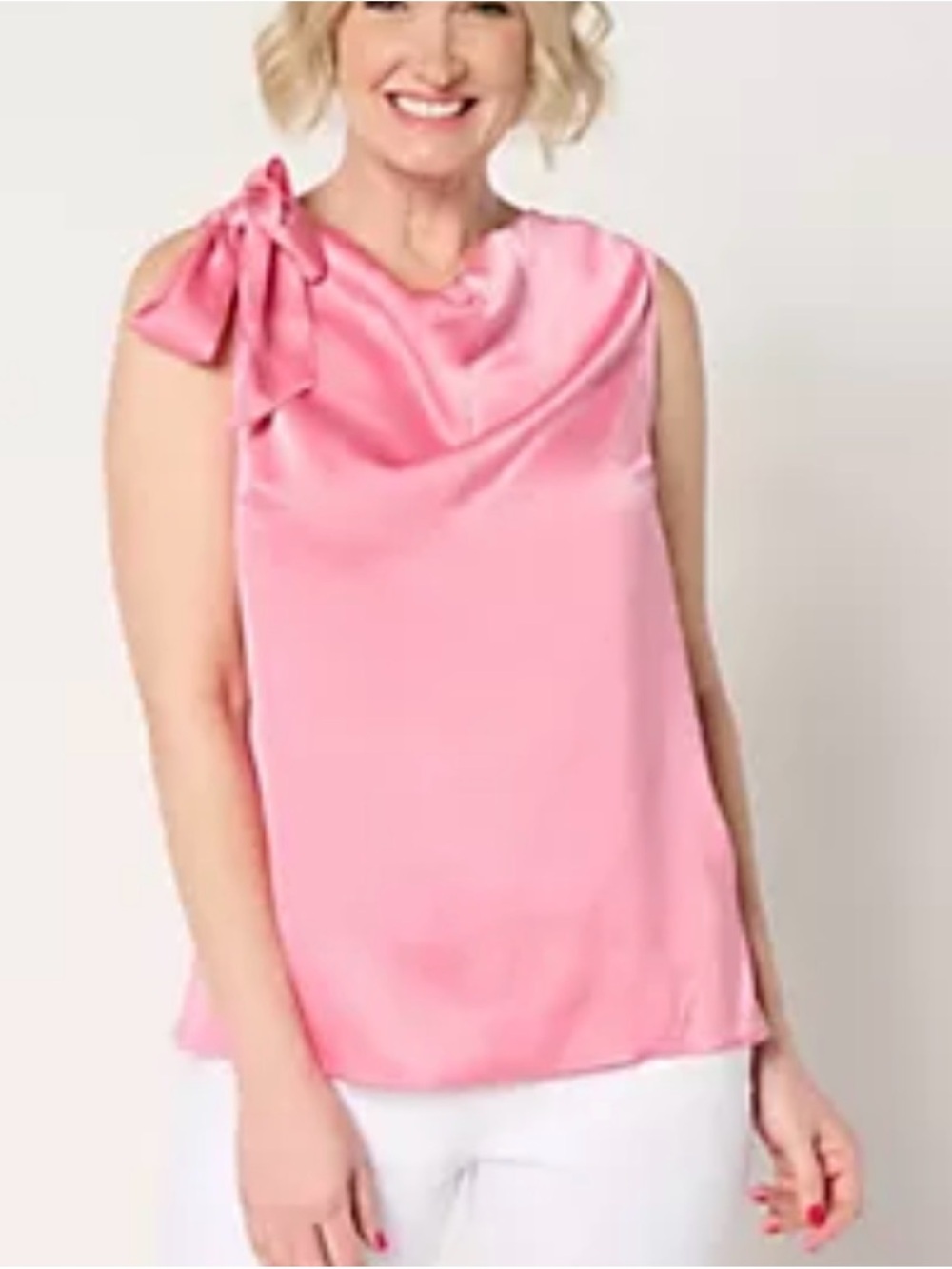 Me by Jennie Garth Barton Bow Sleeveless Pink Bow-Shoulder Satin Top Size Medium